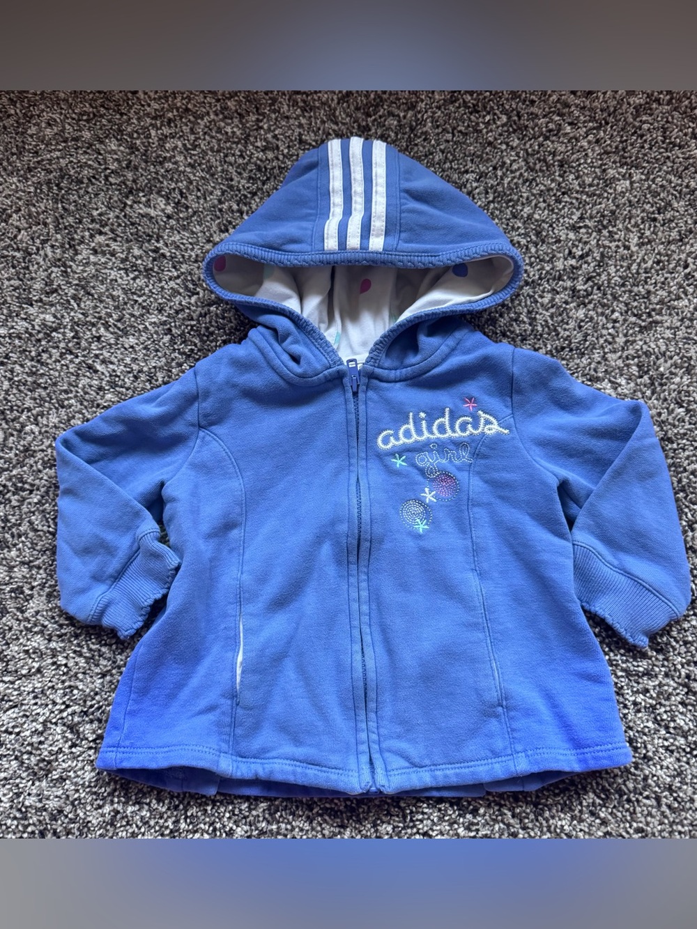 adidas Girls Hooded Zip Sweatshirt with Stripe Hood